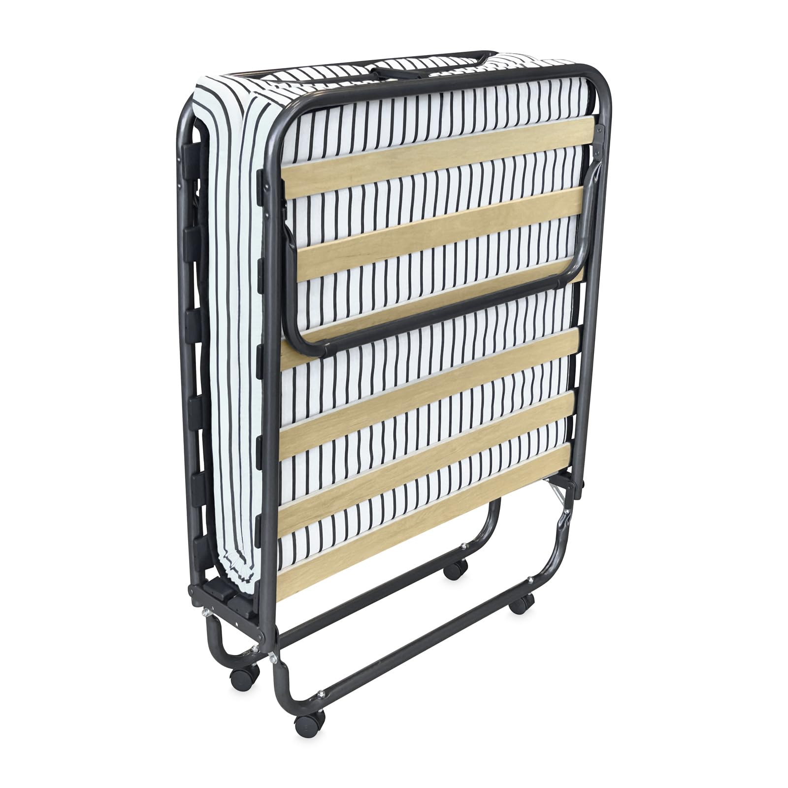 amuéblate online - Klappbett 80 x 190 cm mit Matratze, Klapptisch mit Gästematratze, Metallgestell mit 4 Rollen, praktisch und funktional