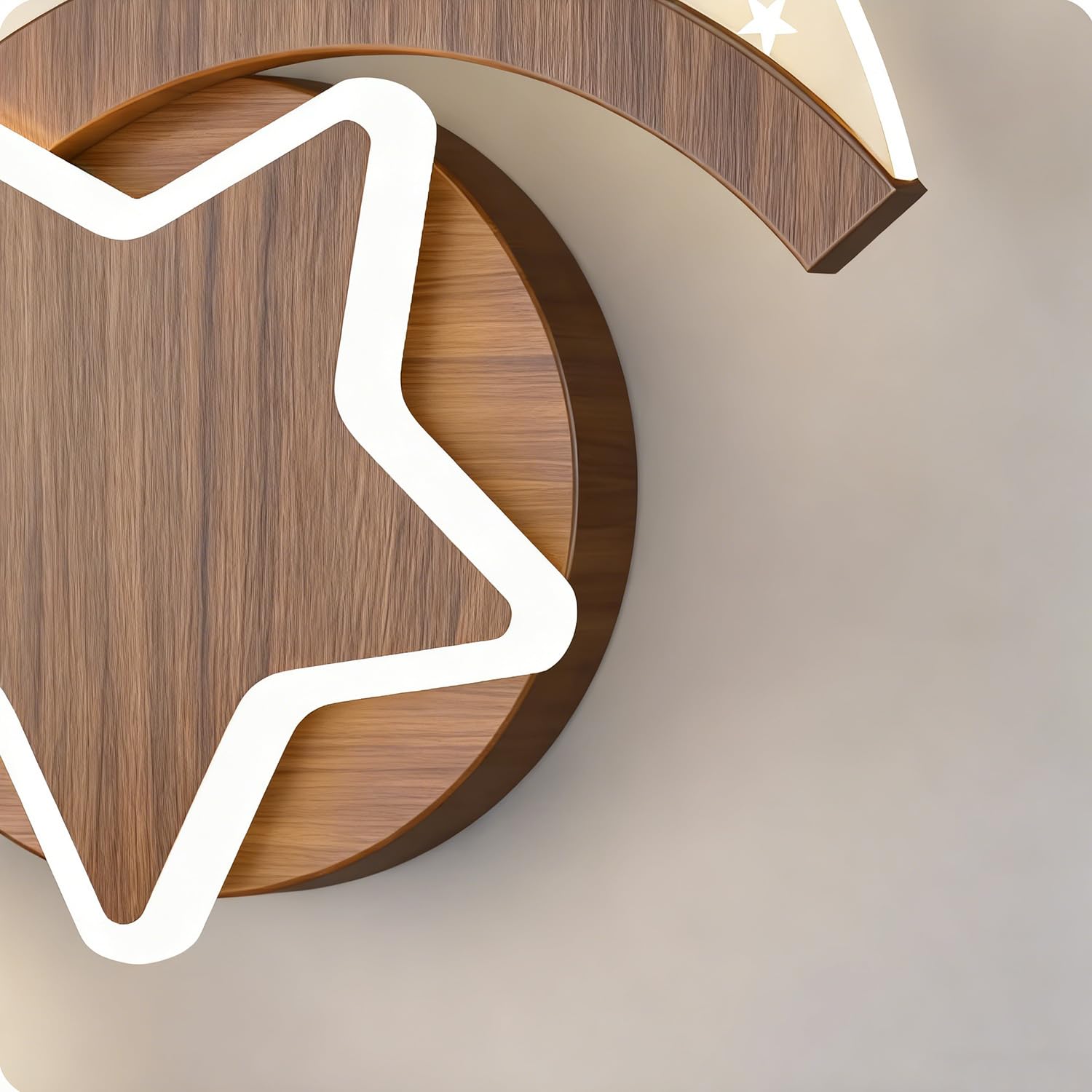 EOEO LED Mond Stern Wandleuchte Innen 12W Kinderzimmer Wandlampe aus Aluminium in Holzoptik 3000K/4000K/6000K Wand Nachttischlampe Junge Mädchen Kinder Wandbeleuchtung für Schlafzimmer Babyzimmer