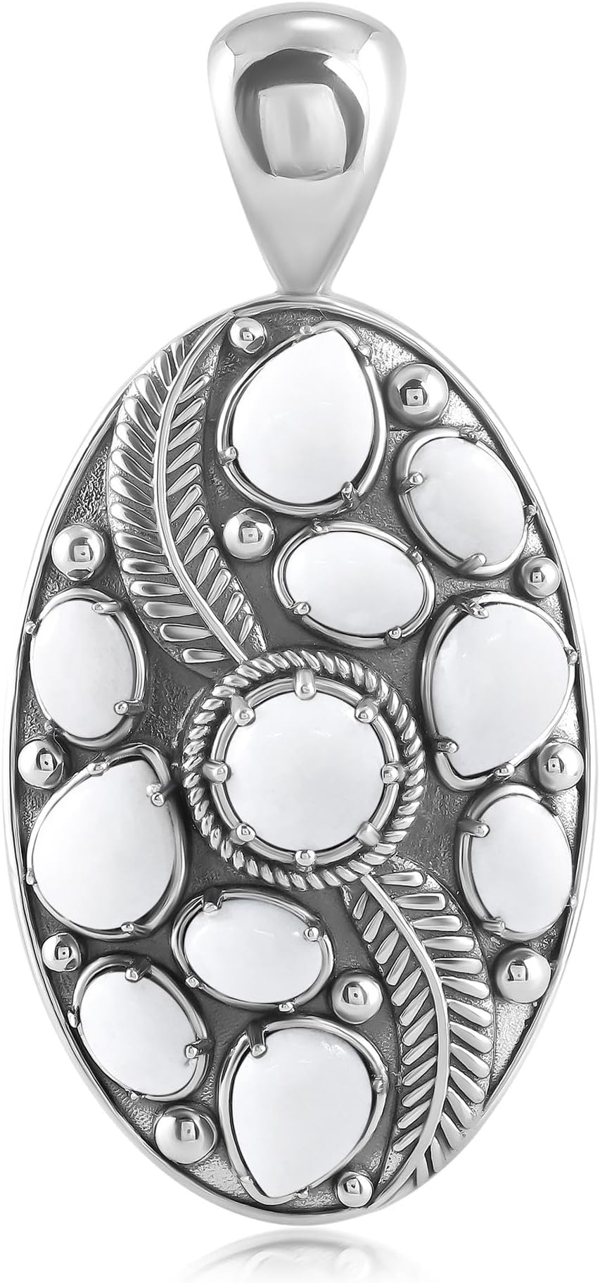 Sterling Silver Genuine Gemstone Oval Leaf Pendant Enhancer