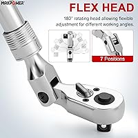 Vista 3 de MAXPOWER Llave de Tubo de cabeza flexible de 1/2 pulgada, función de trinquete reversible de liberación rápida de 72 dientes, mango extensible