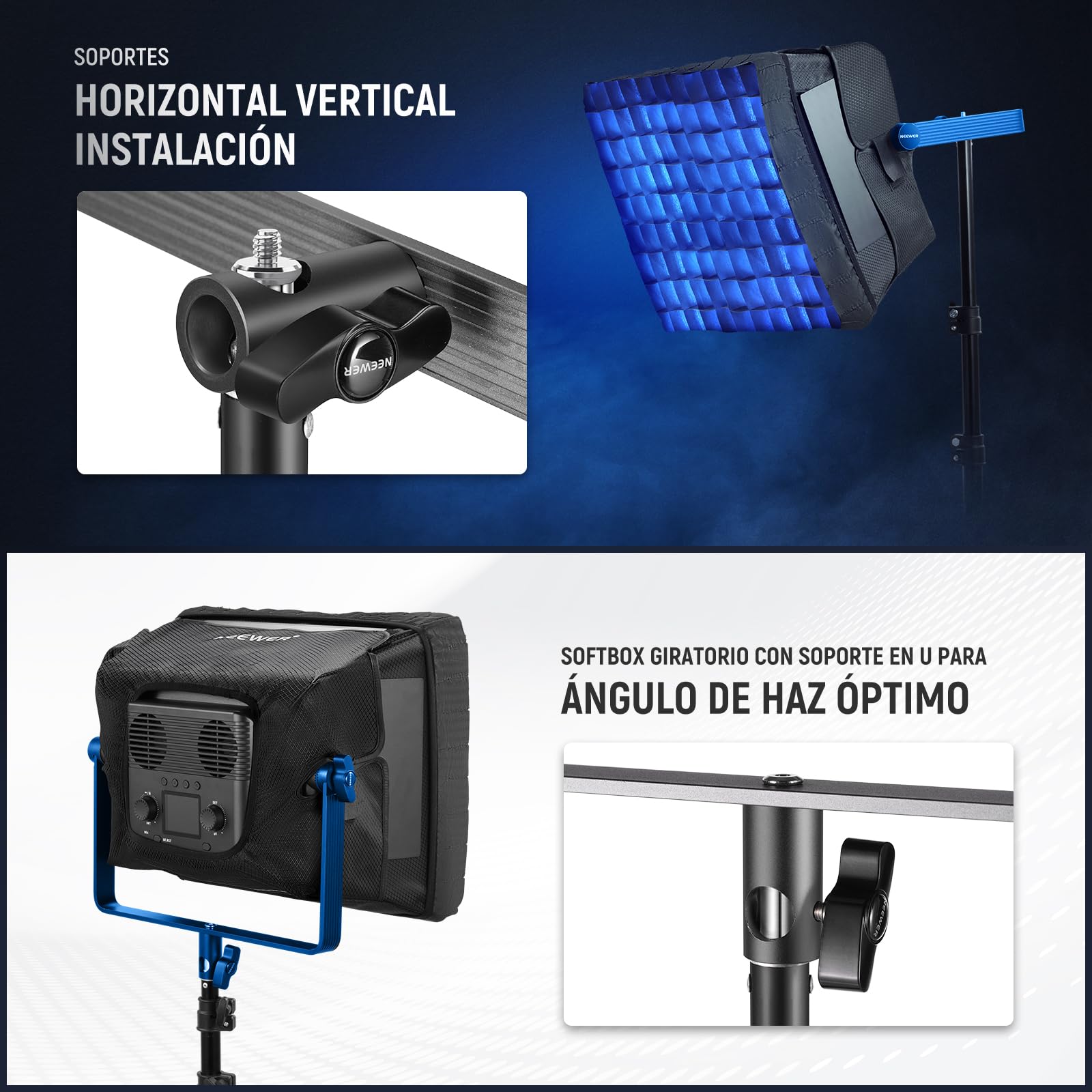 NEEWER Difusor Softbox Actualizado para RGB PL60C Panel Luz de Video LED, 39x32cm Plegable con Rejilla/Bolsa/Capota Opaca, Sin Necesidad de Quitar Puertas de Granero Configuración para Luz Suave,NS6S