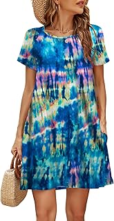 Womens Summer Casual Tshirt Dress Loose Lace Hem Short Sleeve Beach Sundresses with Pockets - Buy now