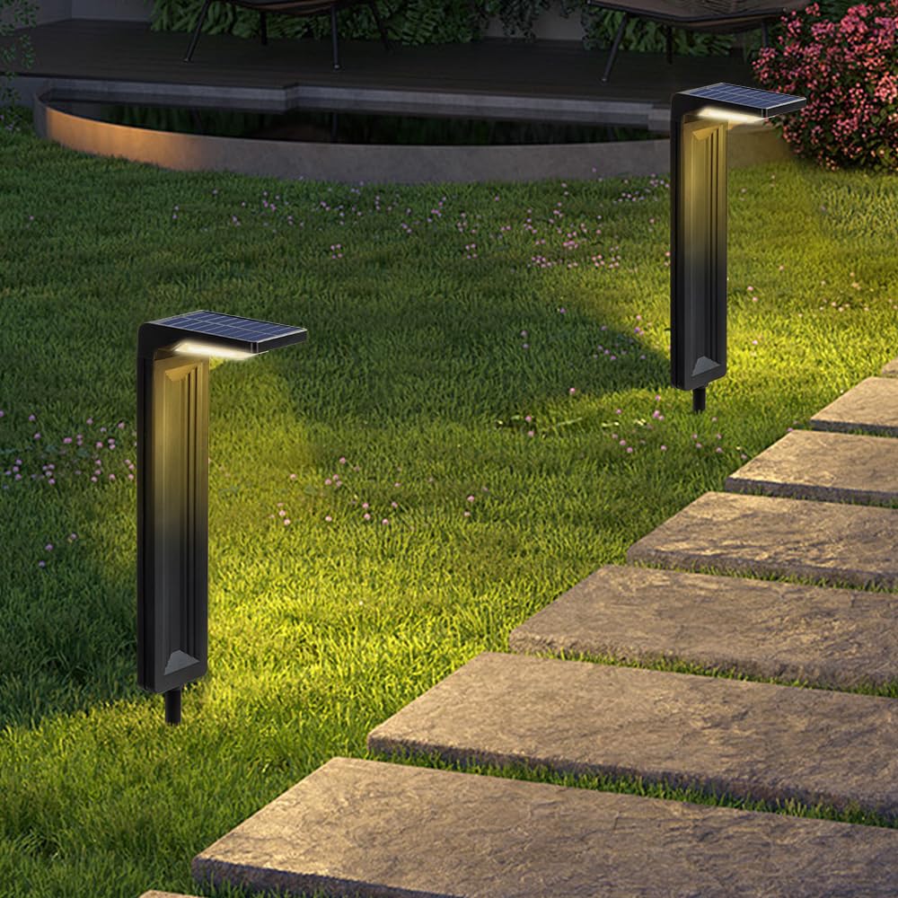 2 Pack Solar Powered Pathway Lights Outdoor Waterproof 30 LED Bright Walkway Landscape Lamp for Outside, Path, Driveway, sidewalk, Yard, Lawn, Garden, Trail, Modern Design and 2 Modes (Amber, 2 Pack)