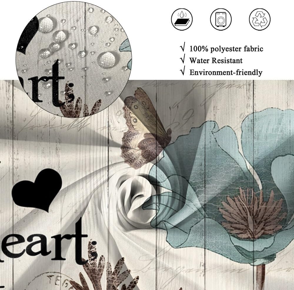 Bible Verse Shower Curtain Set Classic Inspirational Quote Butterfly Teal Blue Floral Bath Curtain Vintage Christian Scripture Bathroom Decor Washable Waterproof Polyester Fabric with Hooks 70x72 Inch