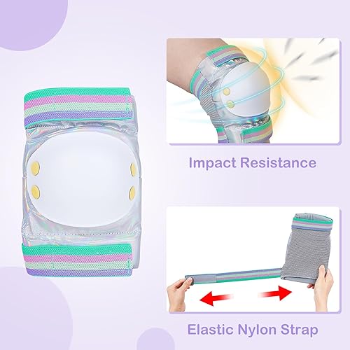 Miniatura 3 de Bienbee Rodilleras para niños, rodilleras y coderas para niños con bolsa de tela láser, rodilleras y coderas para niños de 5 a 8 años para patinaje,