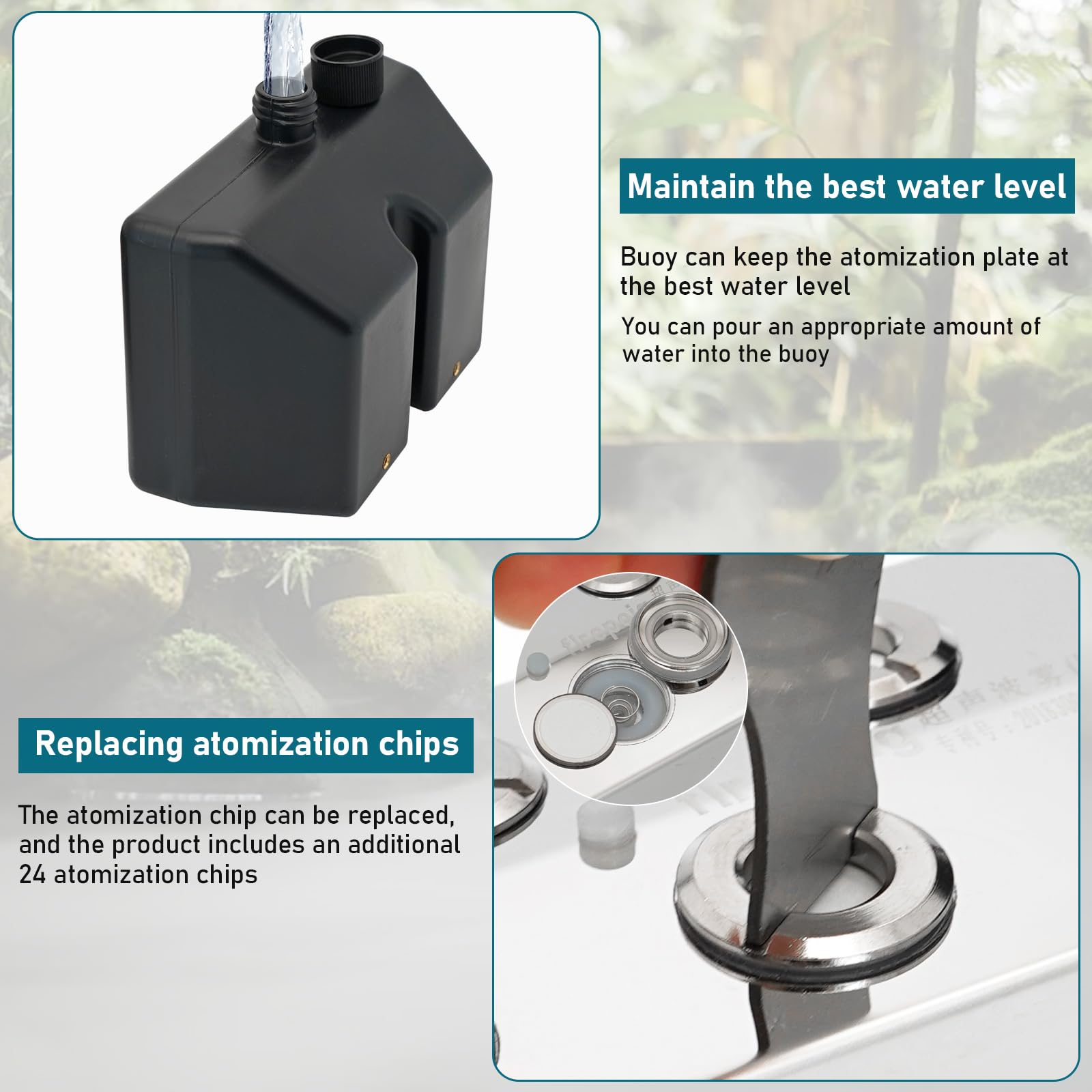 Generador De Niebla 8 Cabezas 6.4L/H Maquina De Niebla con Fuente De Alimentación De 350w Y Boya De Plástico, Atomizador De Metal, Nebulizador Ultrasónico para Estanques, Jardines, Fuentes
