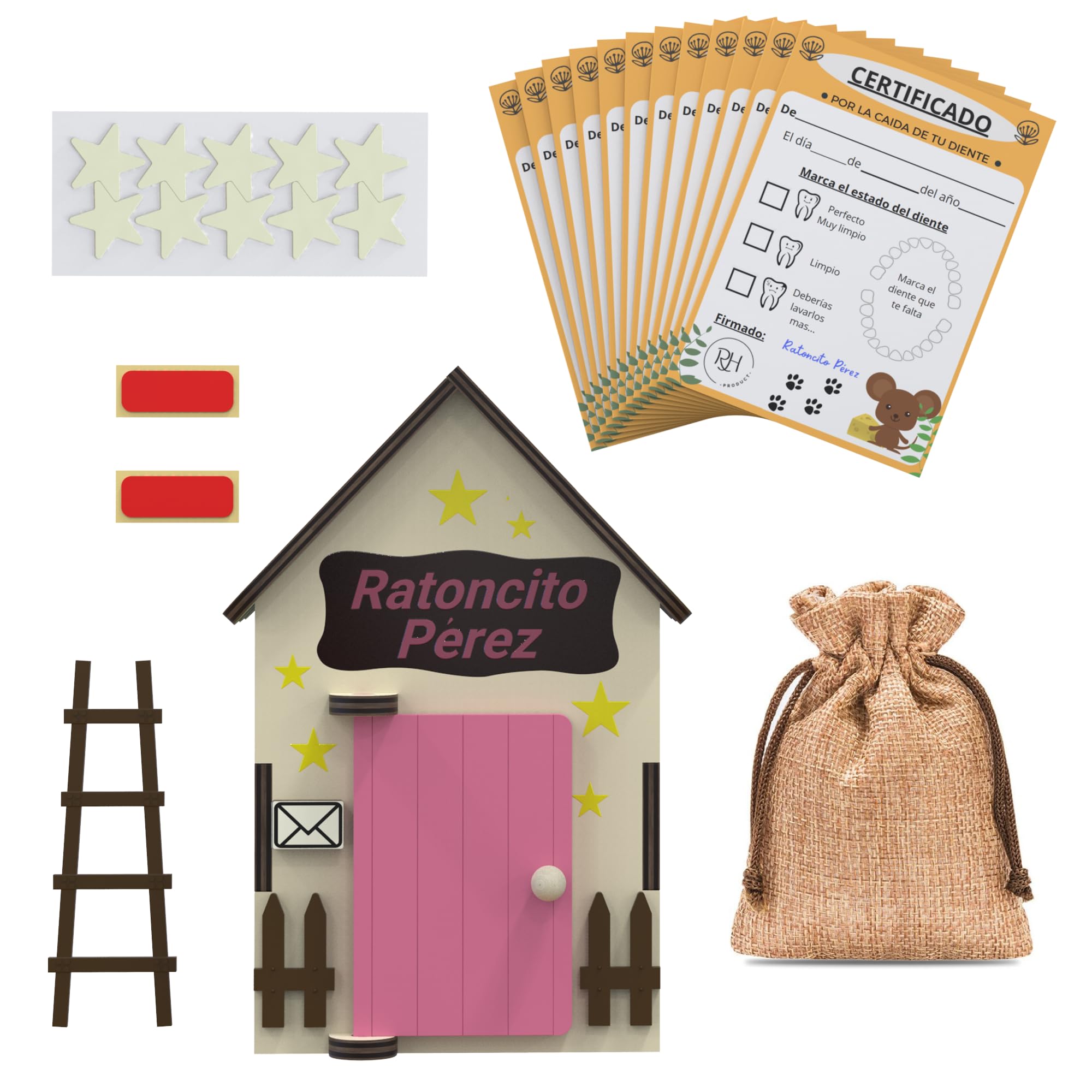 Puerta ratoncito perez - Casita ratoncito perez - Caja de dientes de leche para niños - Cajita dientes ratoncito perez - caja para dientes de leche - Casa ratoncito perez puerta magica - Madera - Rosa
