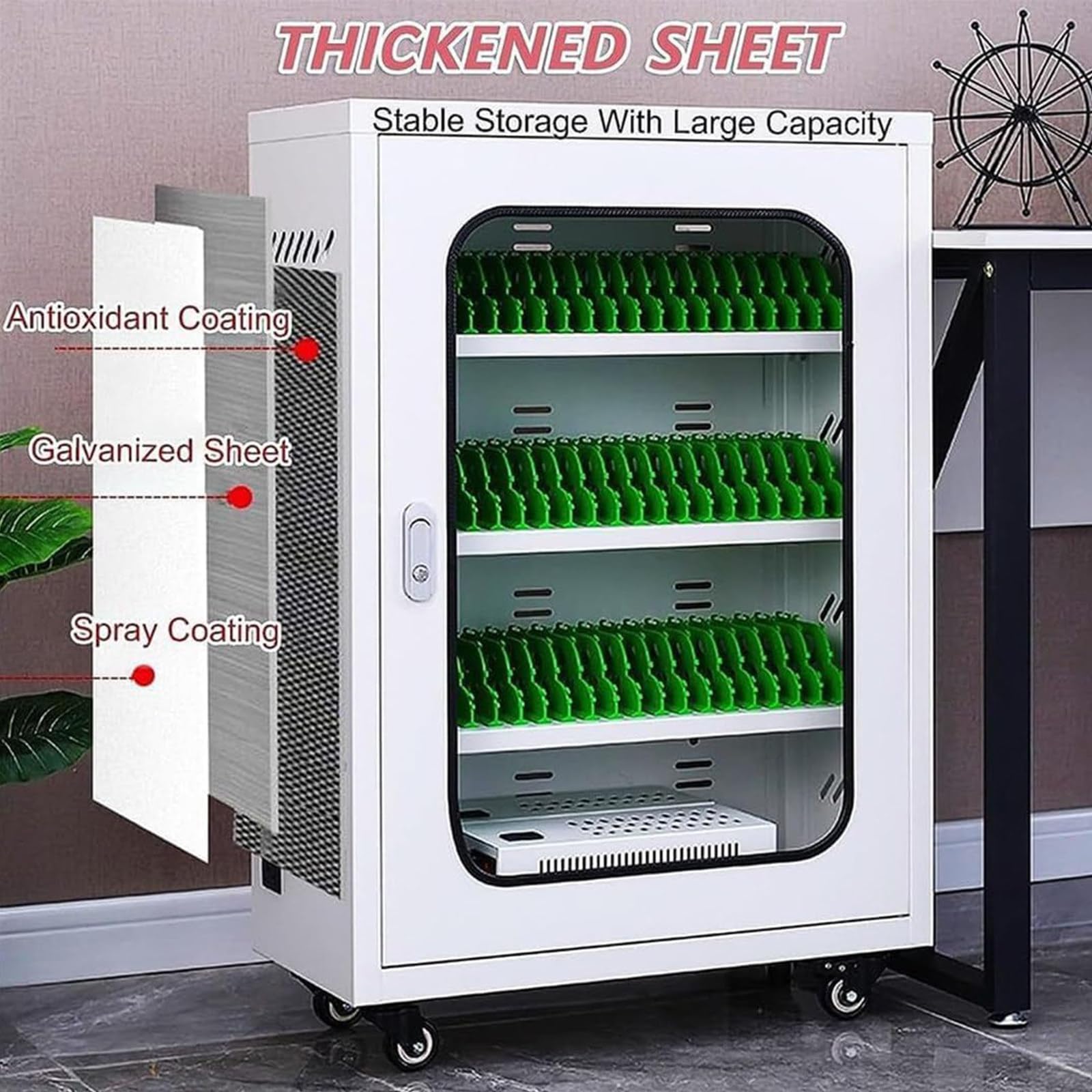 Armoire de chargement et de synchronisation, armoire de chargement et de rangement ultra sûre pour plusieurs tablettes avec espace pour jusqu'à 12 à 60 tablettes, porte résistante aux températures et