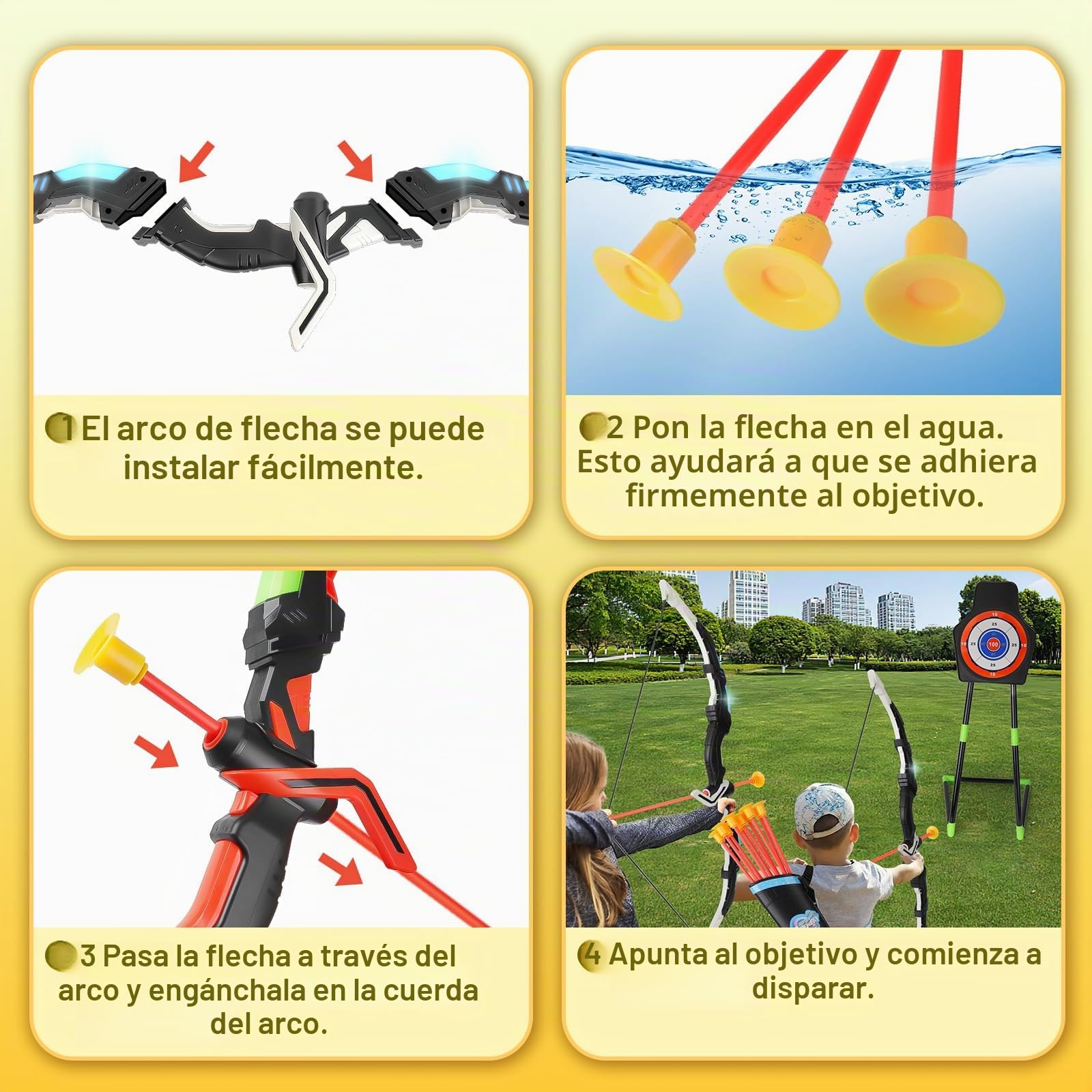 deAO Juego de 2 Arcos y Flechas con LED para Niños, 20 Flechas con Ventosas, Diana Móvil + 6 Objetivos, 2 Carcajes, Juguete de Tiro con Arco Interior y Exterior, Regalo Niñas Niños 3-12 Años