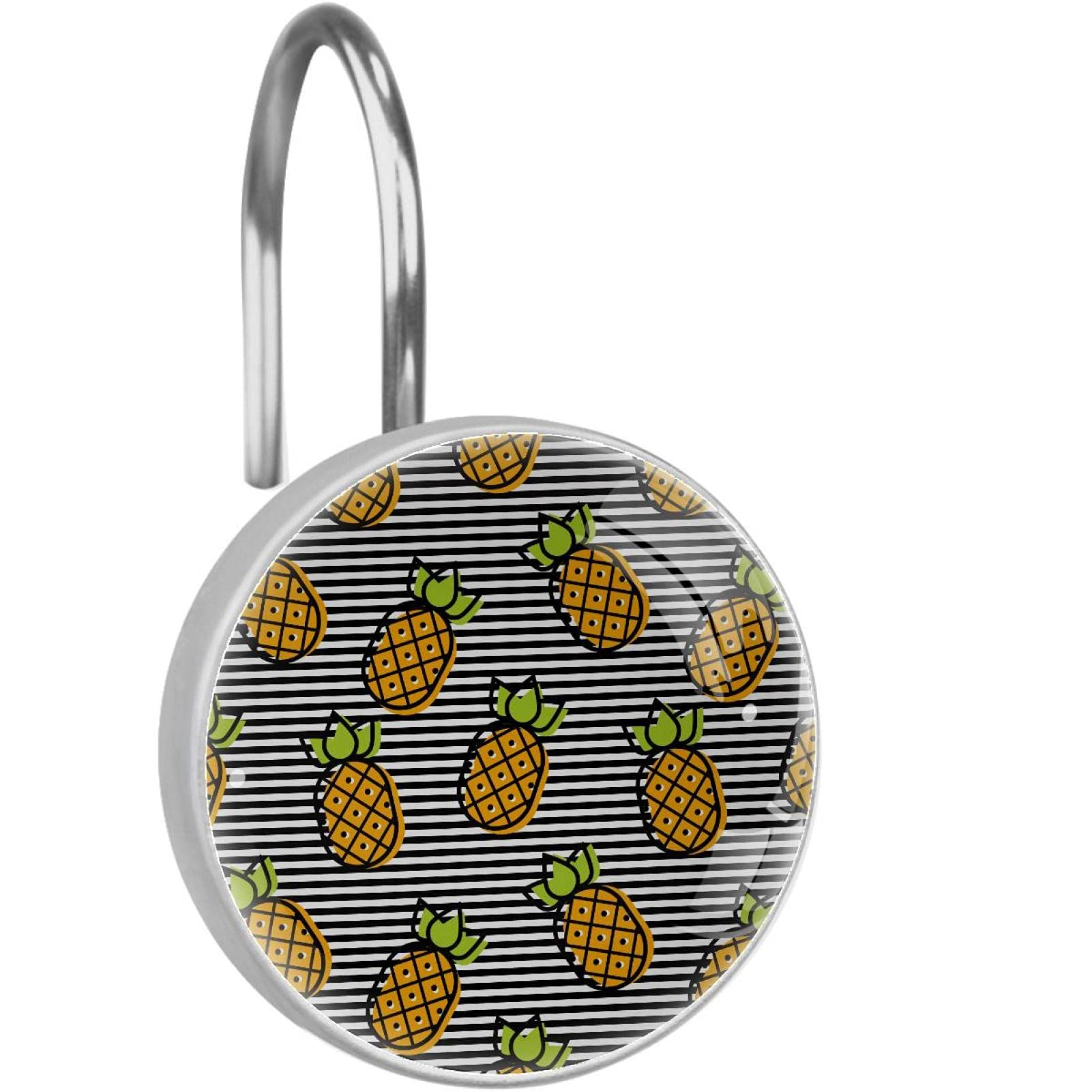 Crochets de rideau de douche double glissement anneaux douche motif ananas 12x