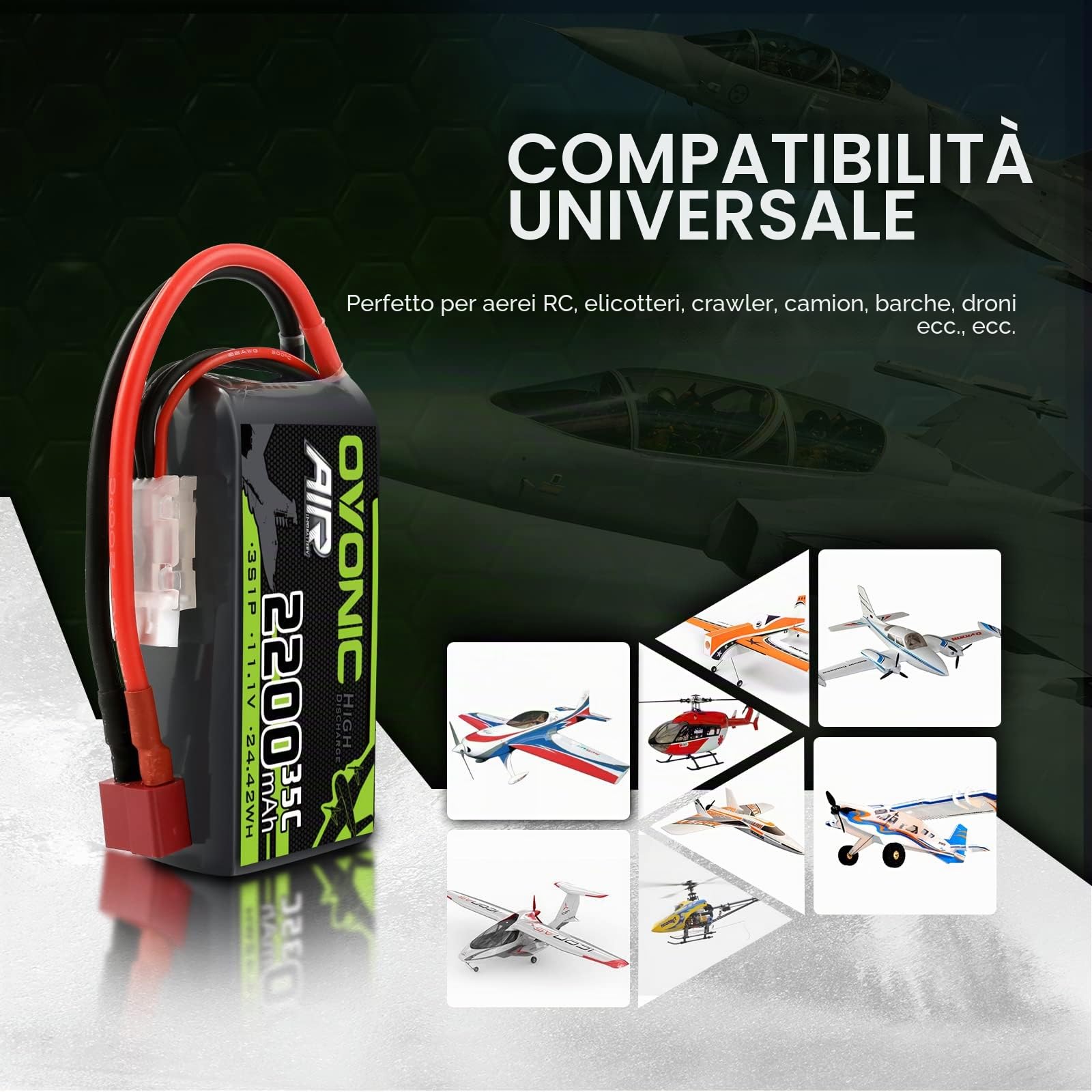 OVONIC Batteria Lipo 3S 35C 2200mAh 11.1V con connettore Deans per elicottero aereo 1:14 RC Car RC RC (1 PCS)