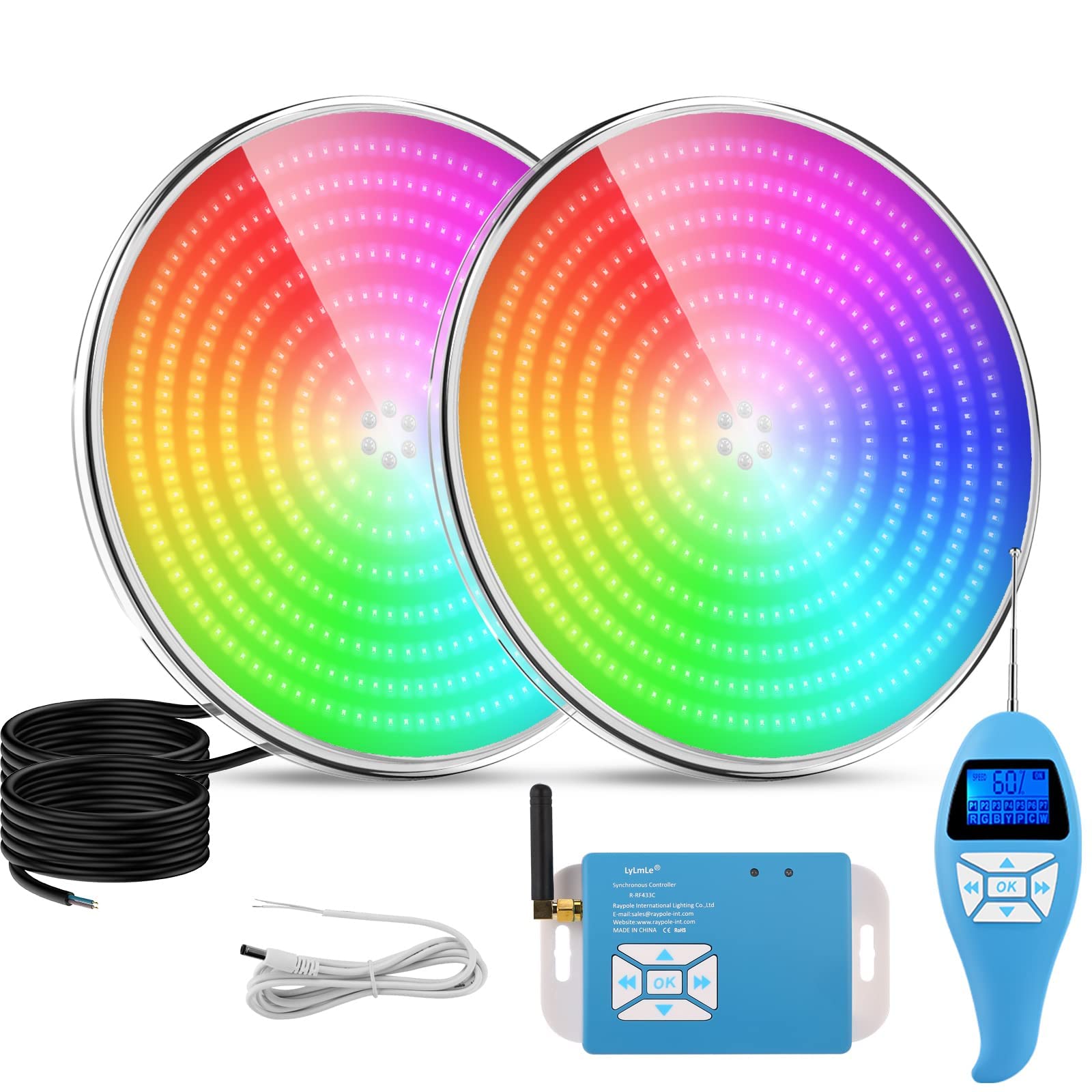 LyLmLe żywica wypełnione płaskie LED Basen światło, PAR56 35W RGB podwodne światło Multicolor Synchronizacja zewnętrzna z pilotem, 140 ° kąt wiązki, IP68 wodoodporny, 12V AC (2 lampy)