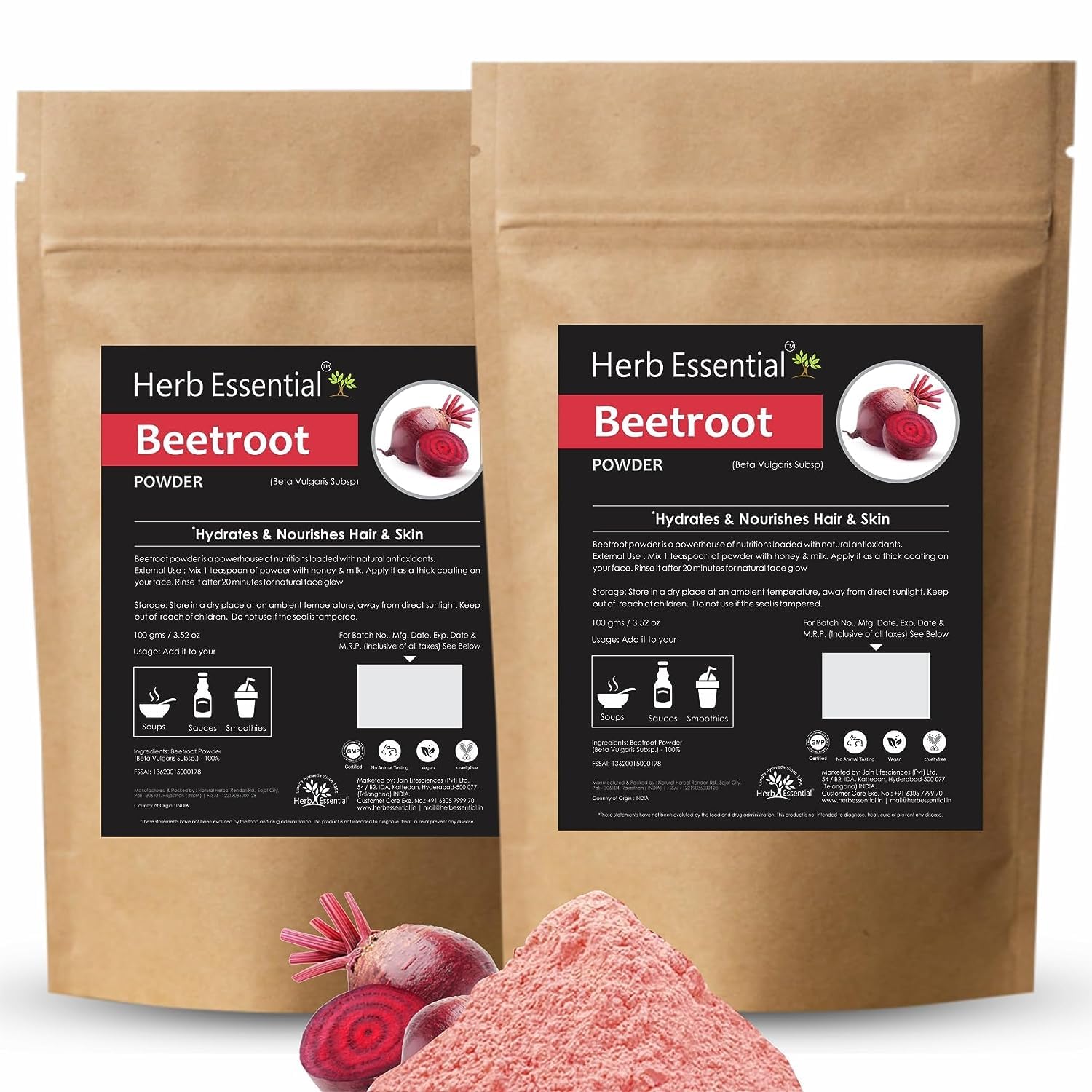 Essential Beetroot for Skin & Hair | 100% Natural Powder | Hydrates & Nourishes Hair & Skin (Powder, 200 g)