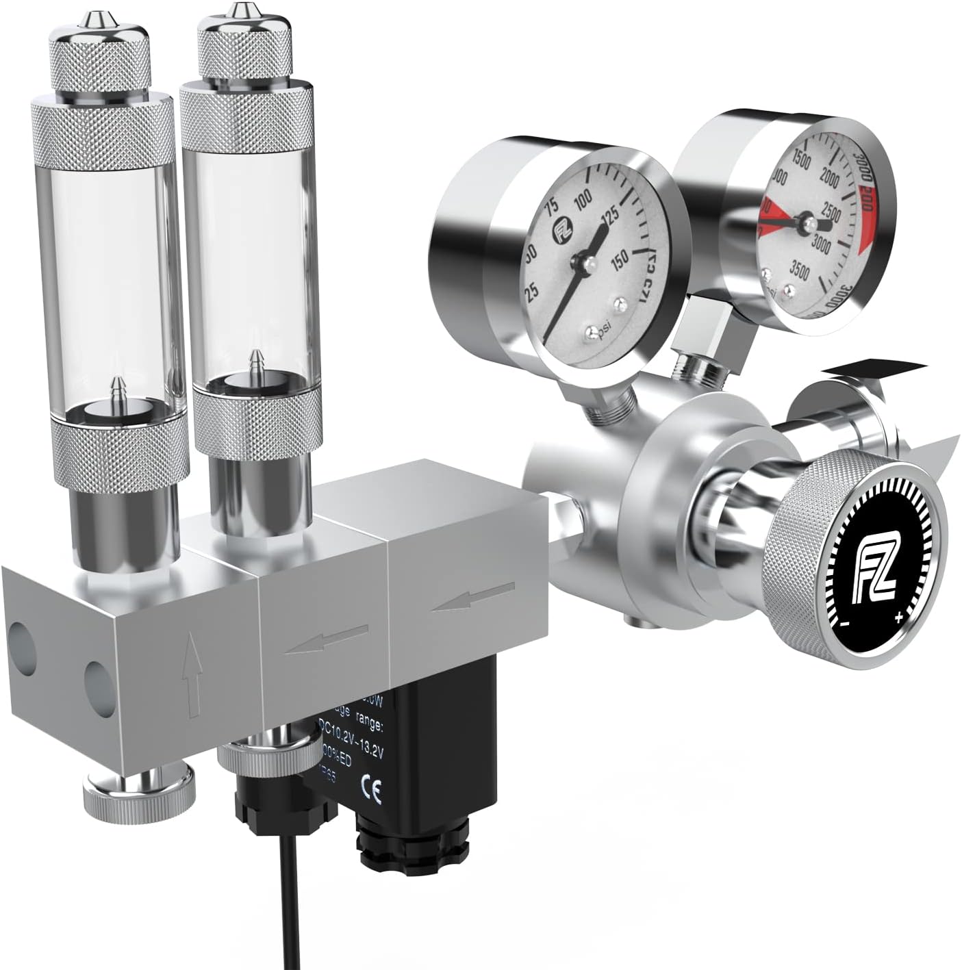 FZONE Pro Series Aquarium Dual Stage CO2 Regulator Adjustable Output Pressure with DC Solenoid and Integrated High Precision Needle Valve and Bubble Counter
