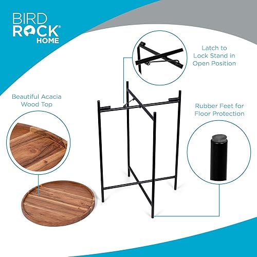 Miniatura 6 de BIRDROCK HOME Mesa auxiliar plegable con bandeja de madera extraíble, acento moderno, mesa auxiliar plegable para sala de estar, dormitorio, bandeja