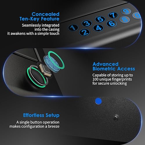 Caja fuerte para pistolas, caja fuerte biométrica para pistolas, huella dactilar 0.1s de acceso rápido, caja fuerte para pistola con pantalla LCD