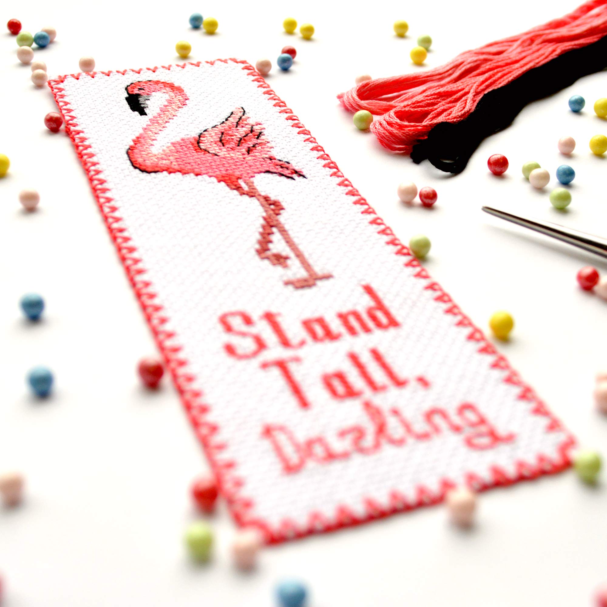 Povitrulya Kit de broderie au point de croix – Kits de bricolage pour adultes ou enfants – Marque-page amusant – Facile à utiliser – Collection artisanale – Flamant rose
