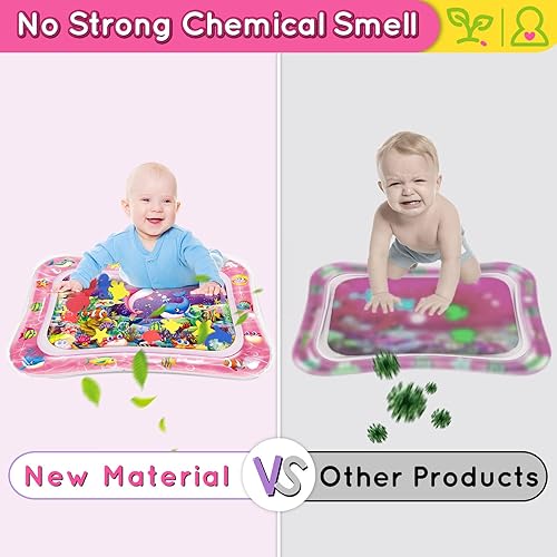 Miniatura 8 de Infinno Tapete de agua para bebés y bebés, juguetes para bebés de 3, 6, 9 meses, desarrollo sensorial, estilo delfín rosa y pulpo amarillo