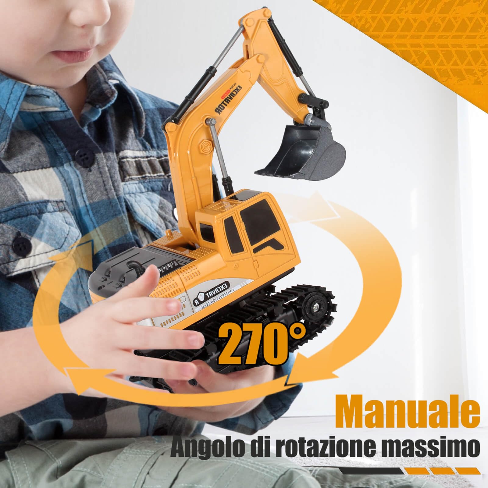 Jiakora Escavatore Telecomandato per Bambini, Escavatori Radiocomandato con Spalletta in Metallo, Escavatore giocattoli per Ragazzi con luci e Suoni, Sand Digger Regali per Bambini dai 4-8 Anni