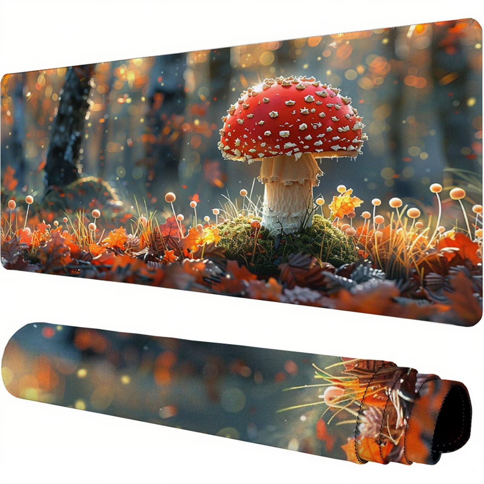 Czerwona podkładka pod mysz XXL 1500 x 800 x 3 mm grzyb pod ręką akcesoria biurowe antypoślizgowa gumowa podstawa i szyte krawędzie podkładka pod mysz dla graczy do dekoracji biura dekoracyjnego
