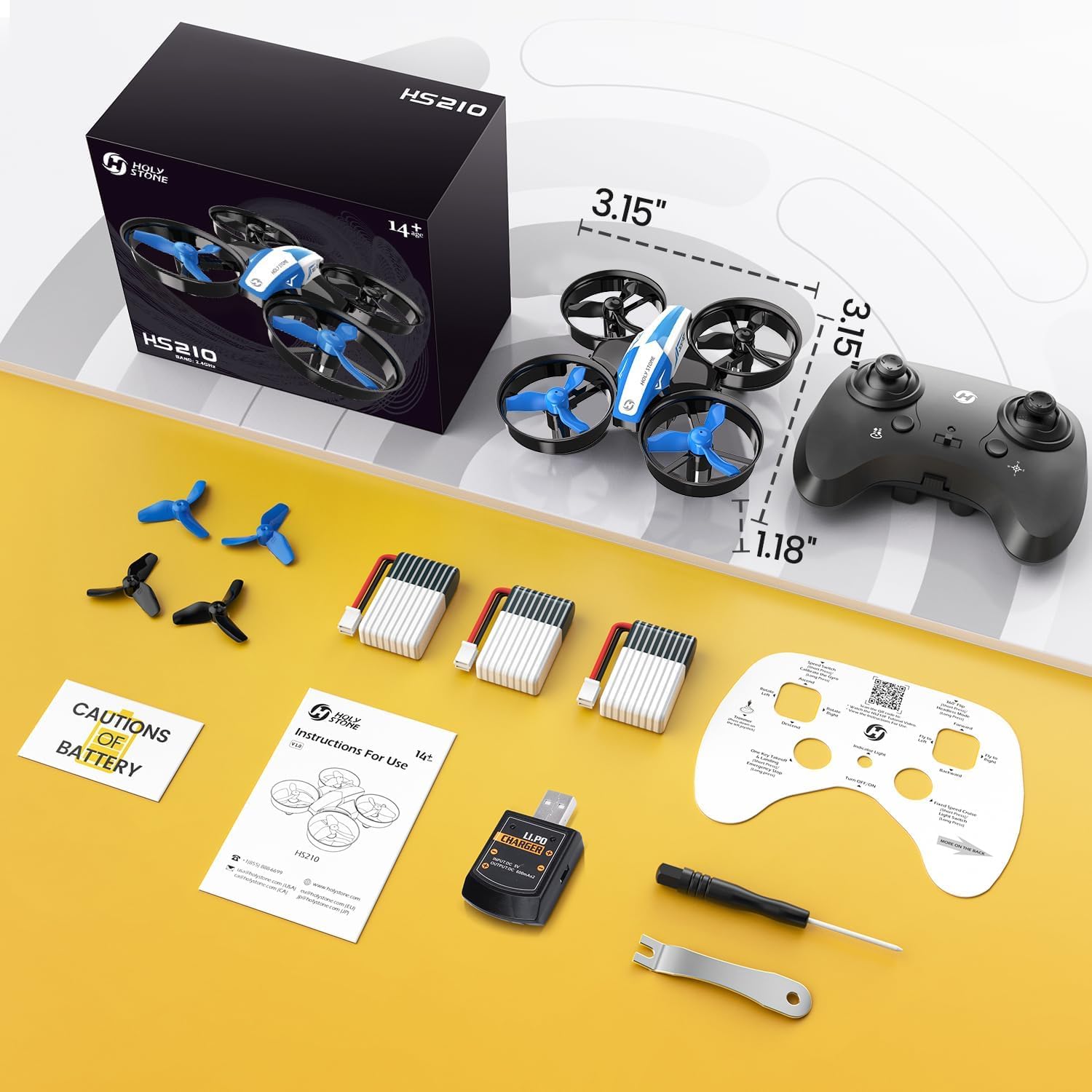 Holy Stone HS210 Mini Drone para Niños y Principiantes RC Nano Quadcopter con Auto Hovering, 3D Flip, 3 Baterías, Azul