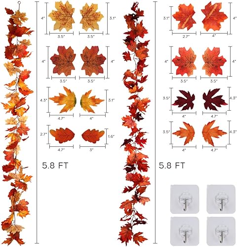 Miniatura 2 de RECUTMS - 2 unidades de guirnalda de arce otoñal  colgante de hojas de otoño para el hogar, jardín, boda, fiesta, cena, chimenea, marco de puerta,