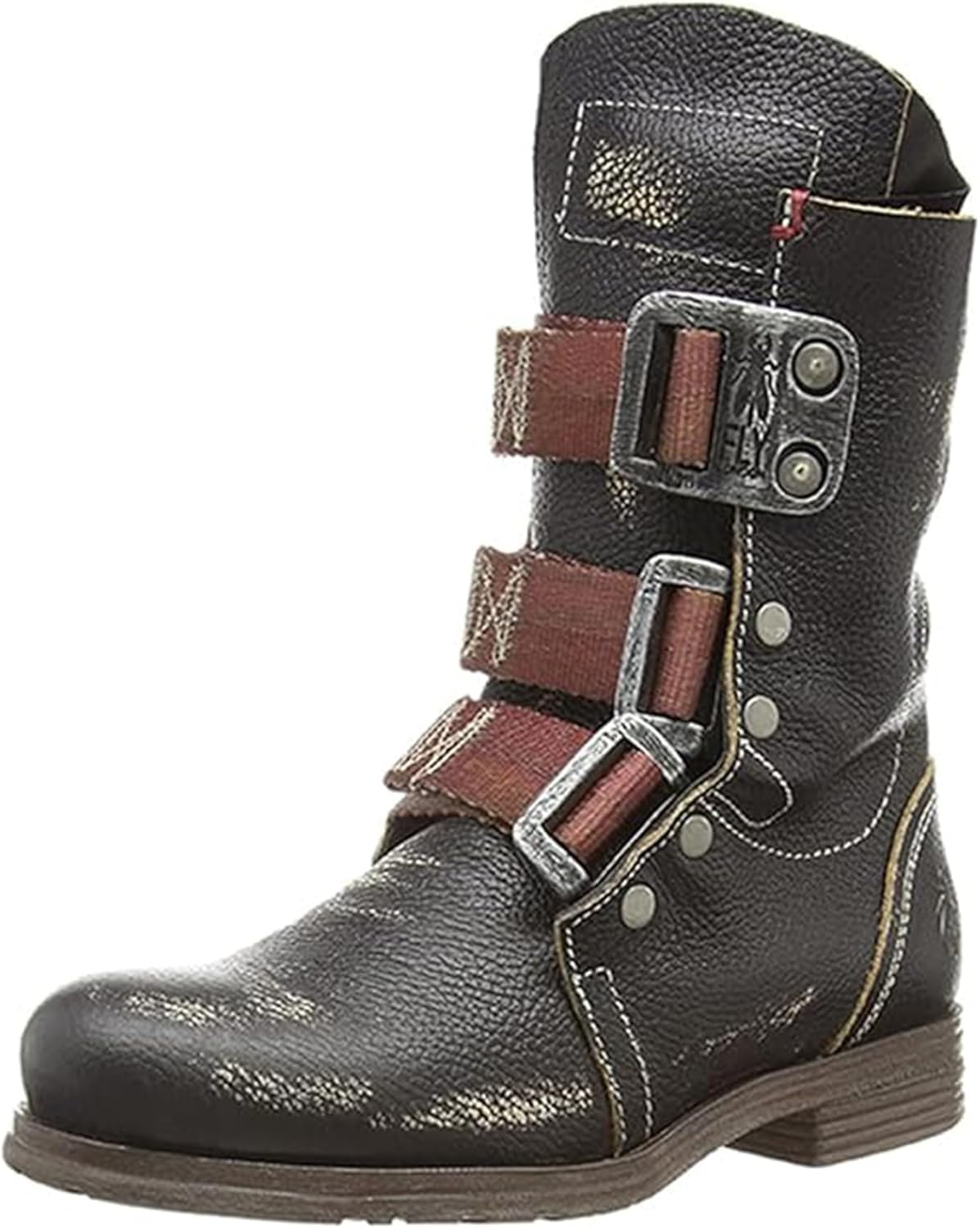 Bottes de combat de moto vintage à boucle cloutée et tube moyen bleu taille 46