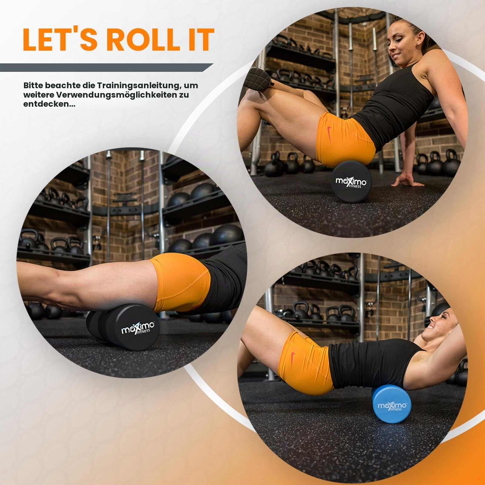 Maximo Fitness Faszienrolle für Wirbelsäule & Rücken, Beine, Arme (45x15 cm) - Mittel-Harte Massagerolle für Yoga, Pilates, Regeneration nach Sport