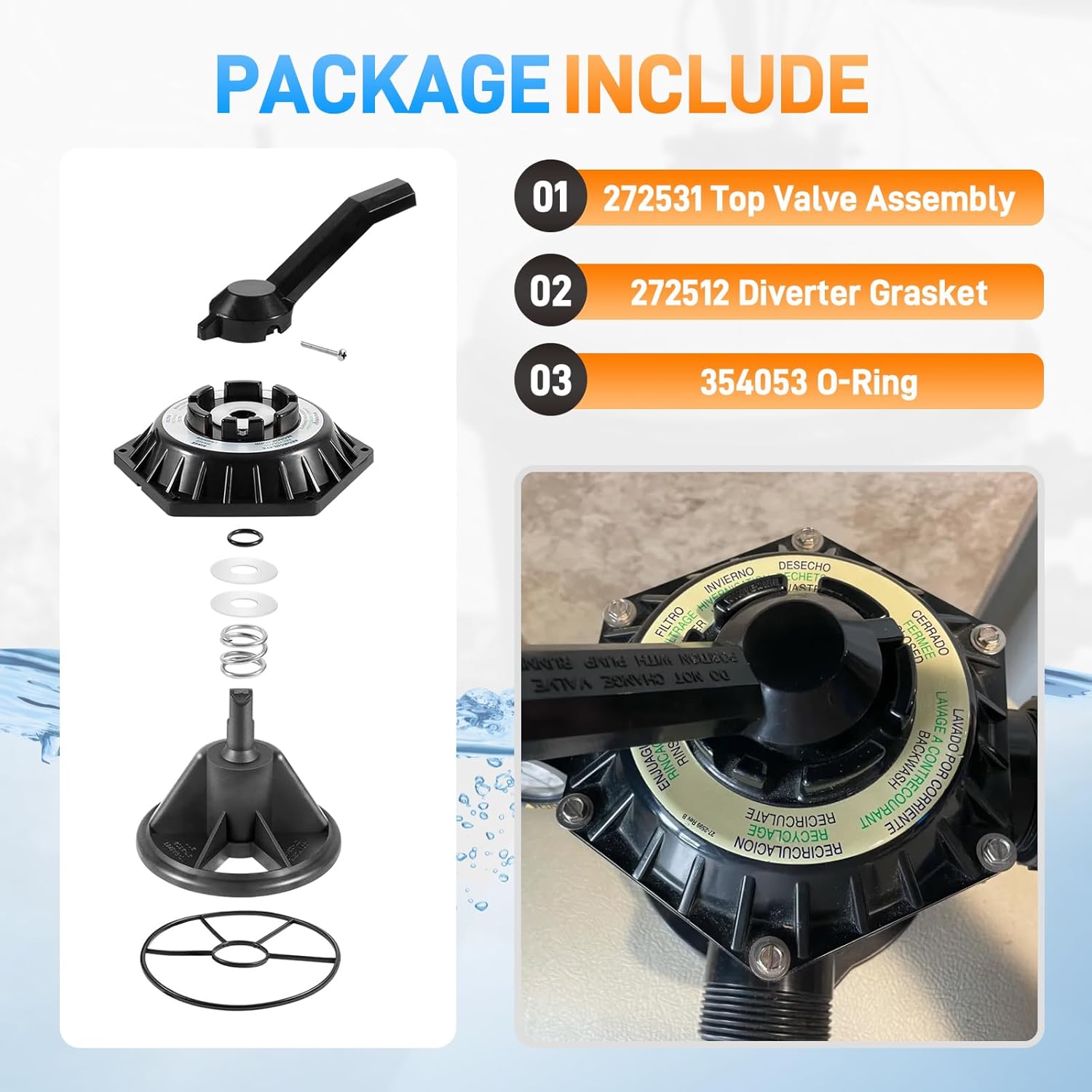 272531 Hi-Flow 6-Way Multiport Top Valve with O-Ring Compatible with Pentair Sand Dollar 1-1/2 inch Pool and Spa Multiport Valve, Replace# 262504 262505 262506