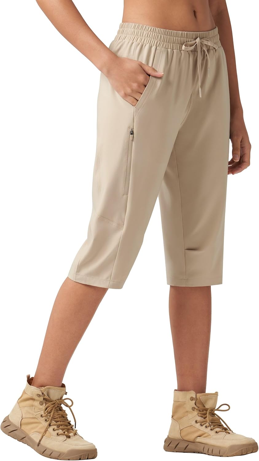 Willit Womens 15″ Long Shorts Below Knee Length Capri Hiking Cargo Lightweight Quick Dry Water Resistant Zipper Pocket