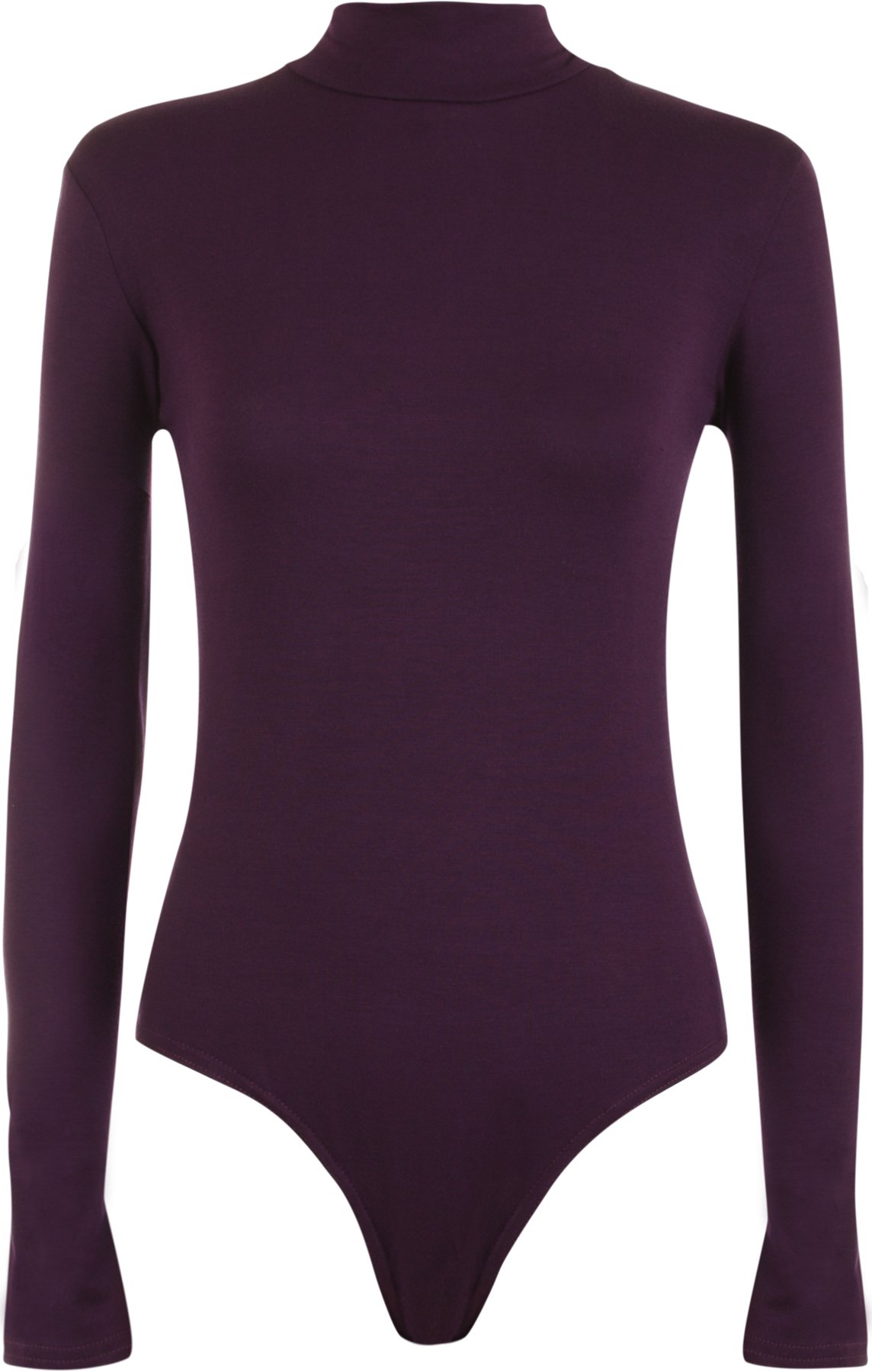 Wearall Women's Purple Turtle Neck Bodysuit Long Sleeve Stretch Leotard Top - 12/14