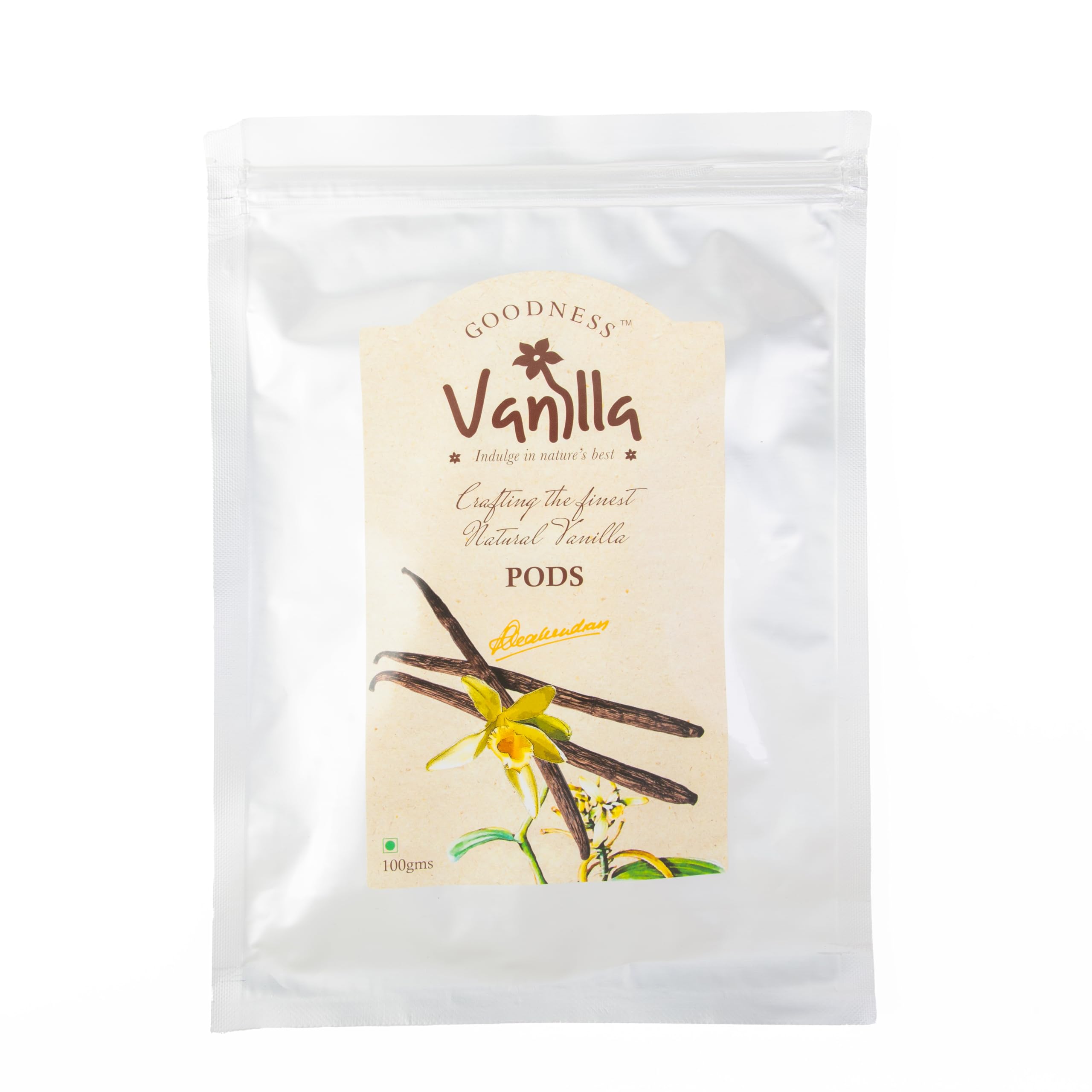 Goodness Vanilla 100% Natural Premium Vanilla Bean Pods for Cooking, Baking, Ice Cream, Coffee Brewing and Desserts - 100 gm (Pack of 1)