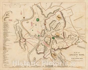 Historic Map Plan of Ancient Rome. by W.B. Clarke, Archt., 1830, SDUK, v2, Vintage Wall Art 30in x 24in