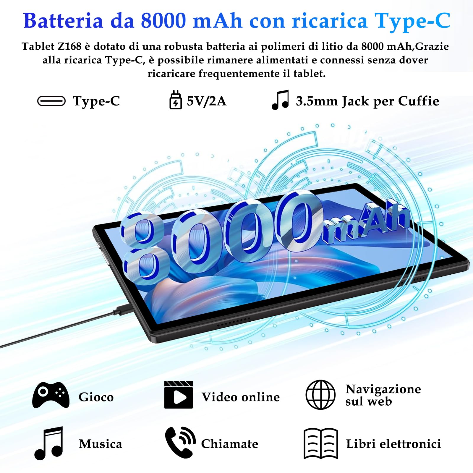 ZIOVO Tablet Android 14 Tablets 10 Pollici, 22GB RAM+128GB ROM (TF 1TB), 5G WiFi Tablets, Supporto Widevine L1/Octa-Core/8000mAh/Corpo Metallico/8+5MP, 2 in 1 Tablet con Tastiera e Mouse- Nero