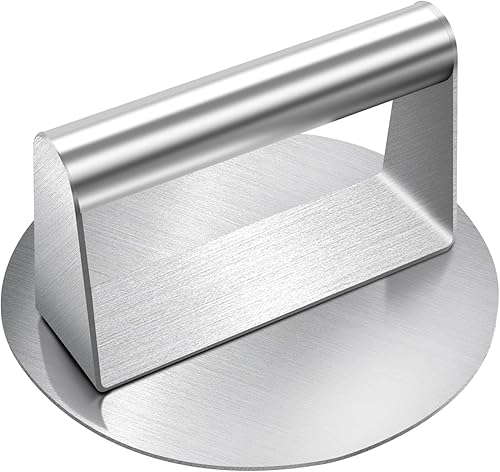 Burger Press Hamburguesa de acero inoxidable, molinillo redondo de hamburguesa de 5.9 pulgadas, antiadherente y suave, prensa de tocino, prensa para