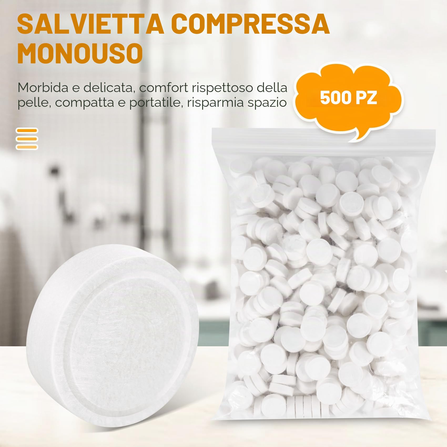 500 asciugamani compressi, 100% biodegradabili usa e getta, mini assorbenti per la casa, bellezza, , sport all'aria aperta