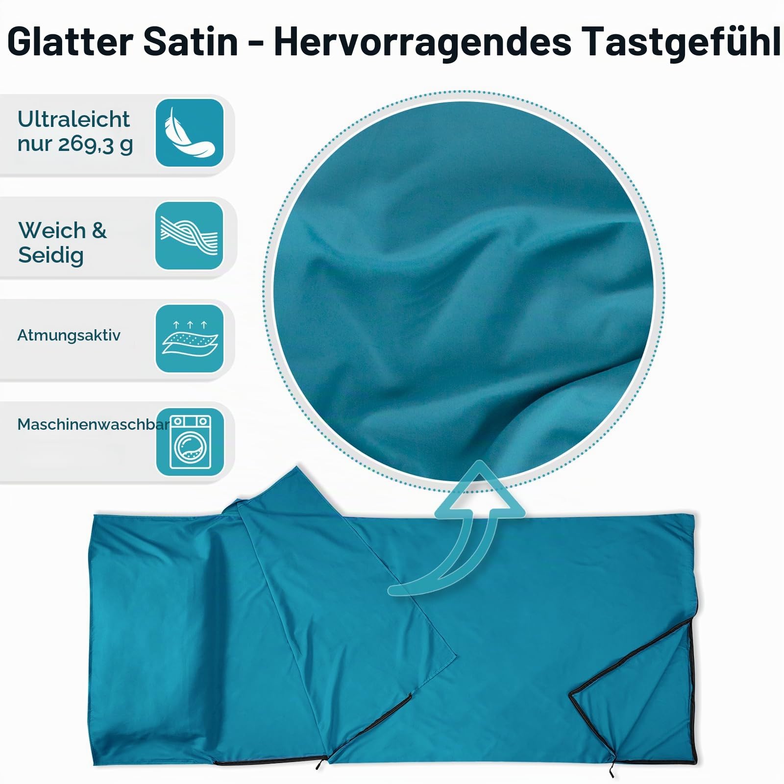 Hüttenschlafsack,Ultraleichte tragbare Reiseblätter aus Satinmaterial mit Zwei-Wege-Reißverschlüssen,Erwachsene Camping Blatt für Rucksacktourismus,Hotel,Geschäftsreisen