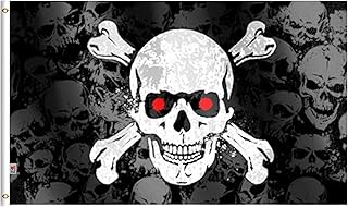 Red Eye Pirate Flag 3x5 Ft Large, Moderate-Outdoor& Indoor Both Sides Heavy Duty100D Polyester,Canvas Header and Double Stitched - Jolly Roger Skull Cross Bones Halloween Flags