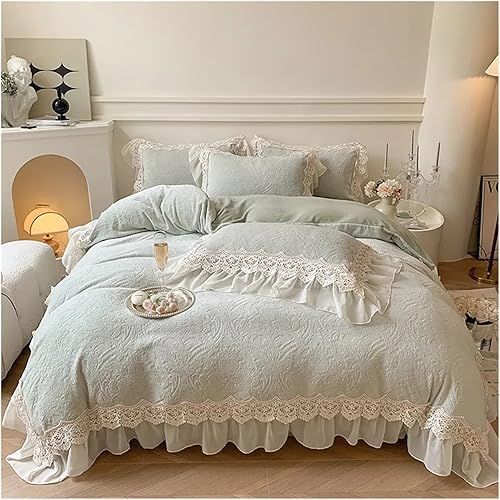 Funda de edredón tallada con volantes de encaje doble francés con tirada en V, funda de edredón de felpa de invierno, funda de almohada, ropa de cama