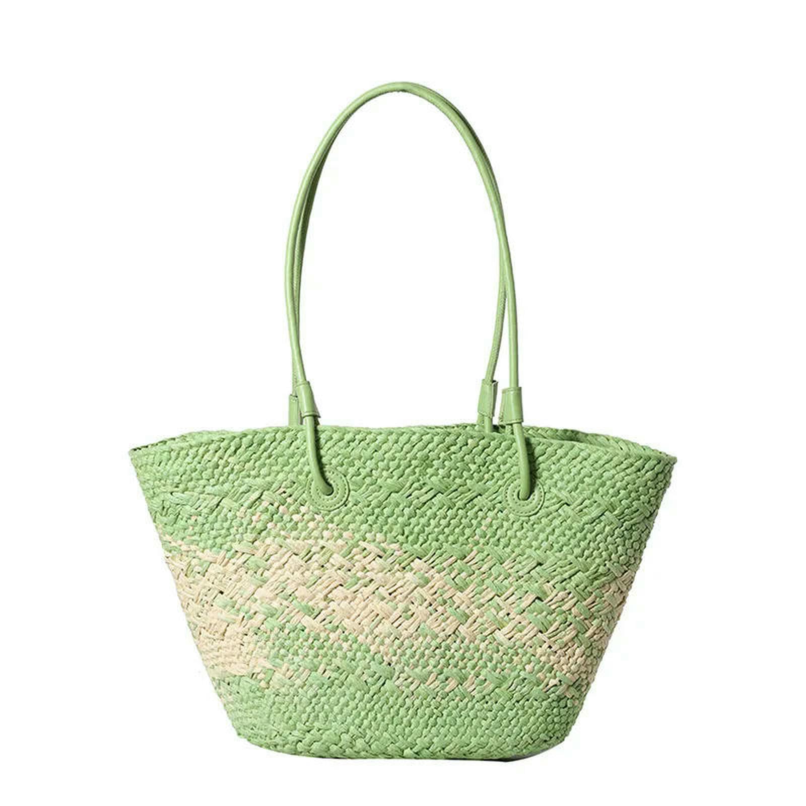 Strohtaschen Damen Shopper Gradientenfarben Gewebte Tasche Summer Textur Vielseitige Kapazität Einfacher Freizeit -Strand -Reise -strohbeutel-rosa