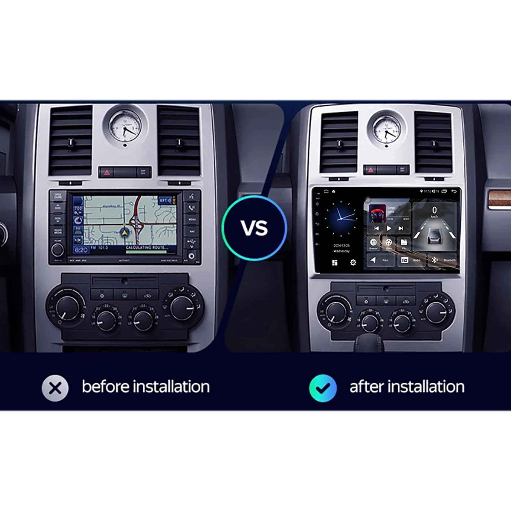 9-calowy samochodowy system stereo z ekranem dotykowym i systemem Android 15 do Chryslera 300C 2004-2008 z BT FM DSP RDS GPS, sterowaniem z kierownicy, kamerą cofania, ekranem dotykowym HD i