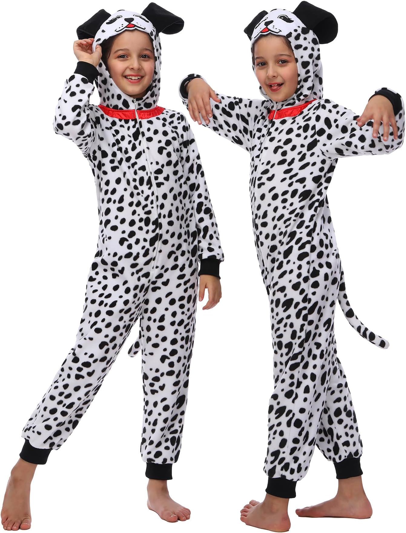 Wizland Kids Animal Onesie Costume Tiger Monkey Black Cat Lion Dalmatian Fancy Dress Costume for Boys and Girls 4-14 years