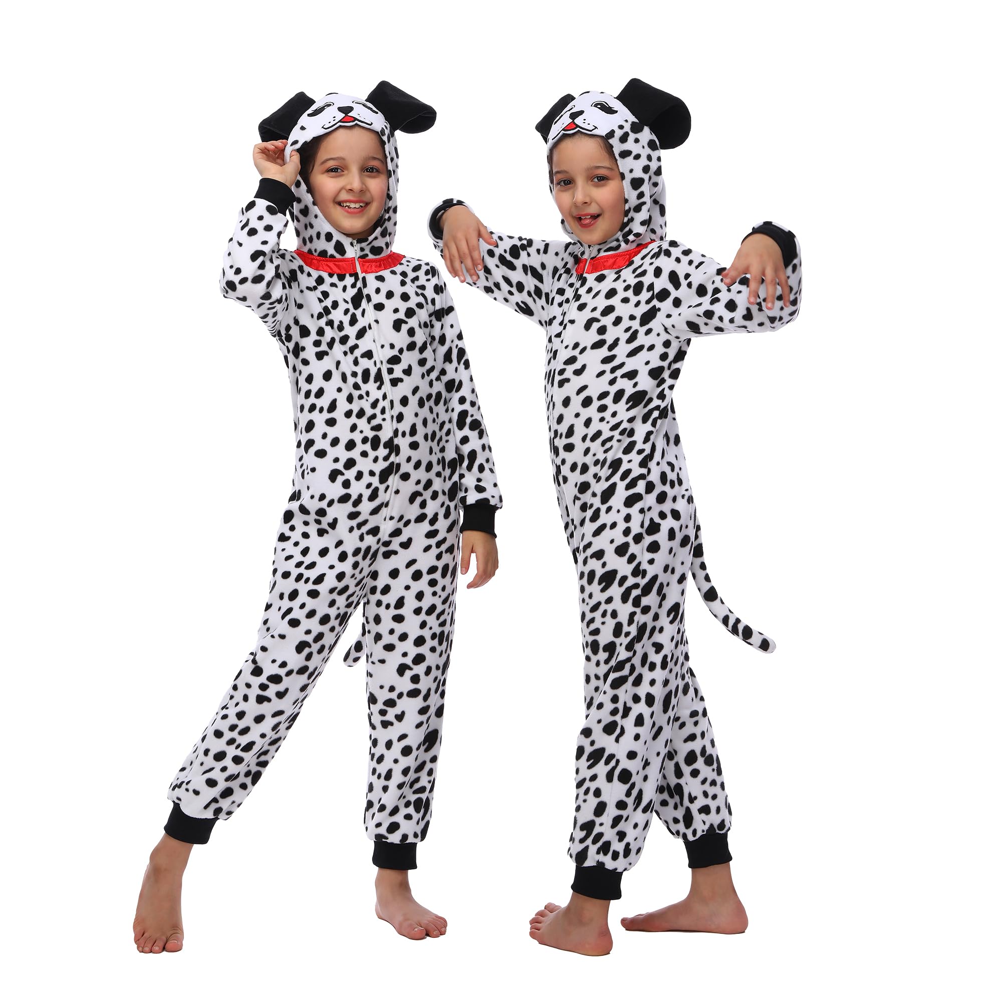 Wizland Kids Animal Onesie Costume Tiger Monkey Black Cat Lion Dalmatian Fancy Dress Costume for Boys and Girls 4-14 years