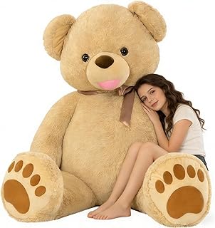 Tezituor 5 Ft Light Brown Giant Teddy Bear Plush Toy with Happy Smile | Life size stuffed animal with big paws and bow tie, Soft PP cotton, Cozy cuddle companion, Valentine's gift