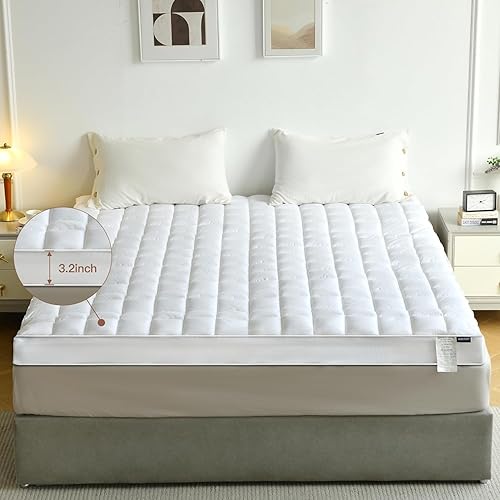 Miniatura 9 de Cubrecolchón tamaño King, 100% algodón extra grueso 5D+3D Snow Soft Funda de colchón Funda de colchón Cubrecolchón de cama, calidad de hotel,