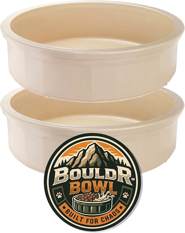 Tigela para Cães e Gatos BouldrBowl de Plástico Resistente, Antitombo, Bege, 48 oz, Pacote com 2