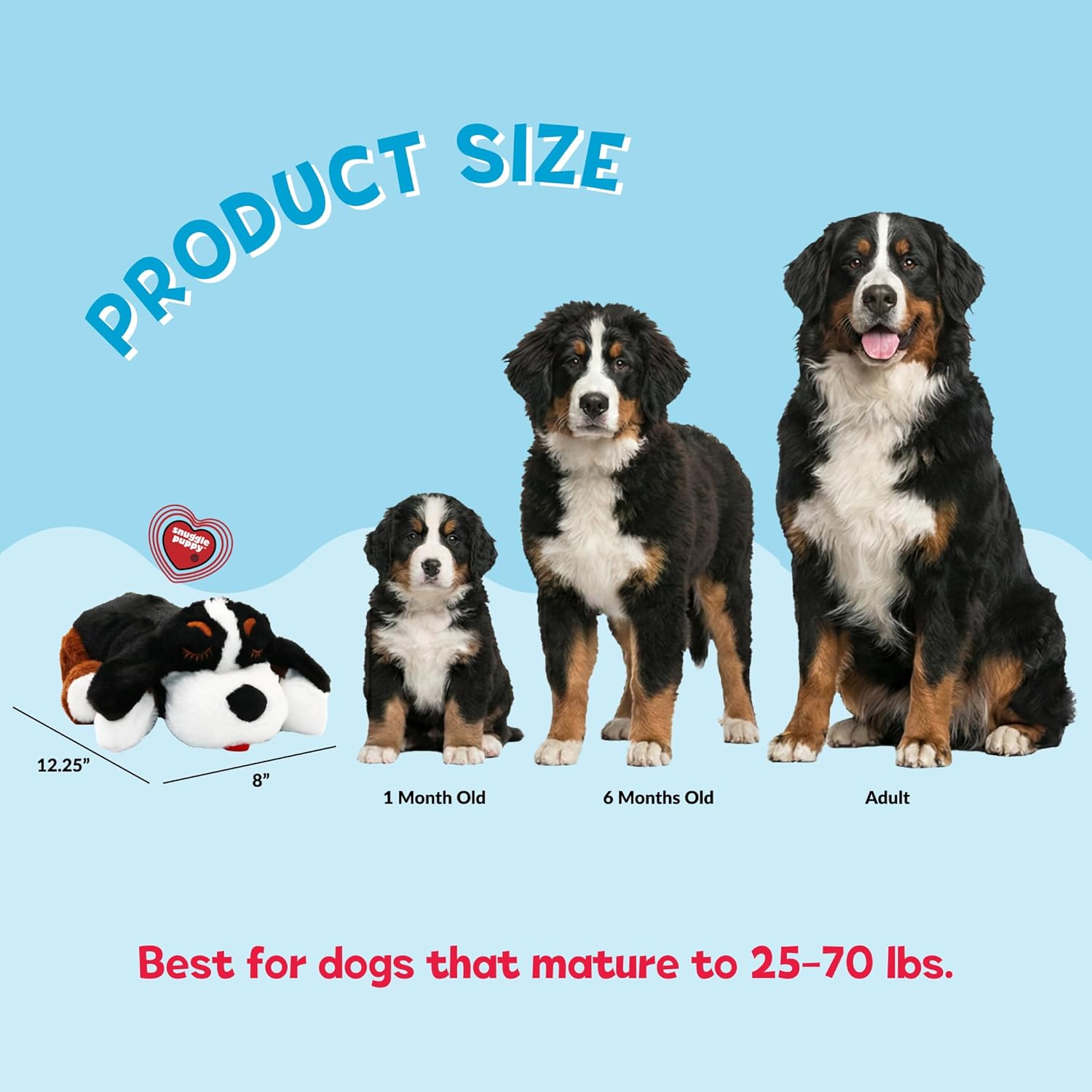 Snuggle Puppy Heartbeat Dog Toy for Puppies, Real-Feel Heartbeat, Calming Sleep Aid and Crate Training Comfort Toy with Heat Pack, Medium Breed Buddies Bernese Mountain Dog