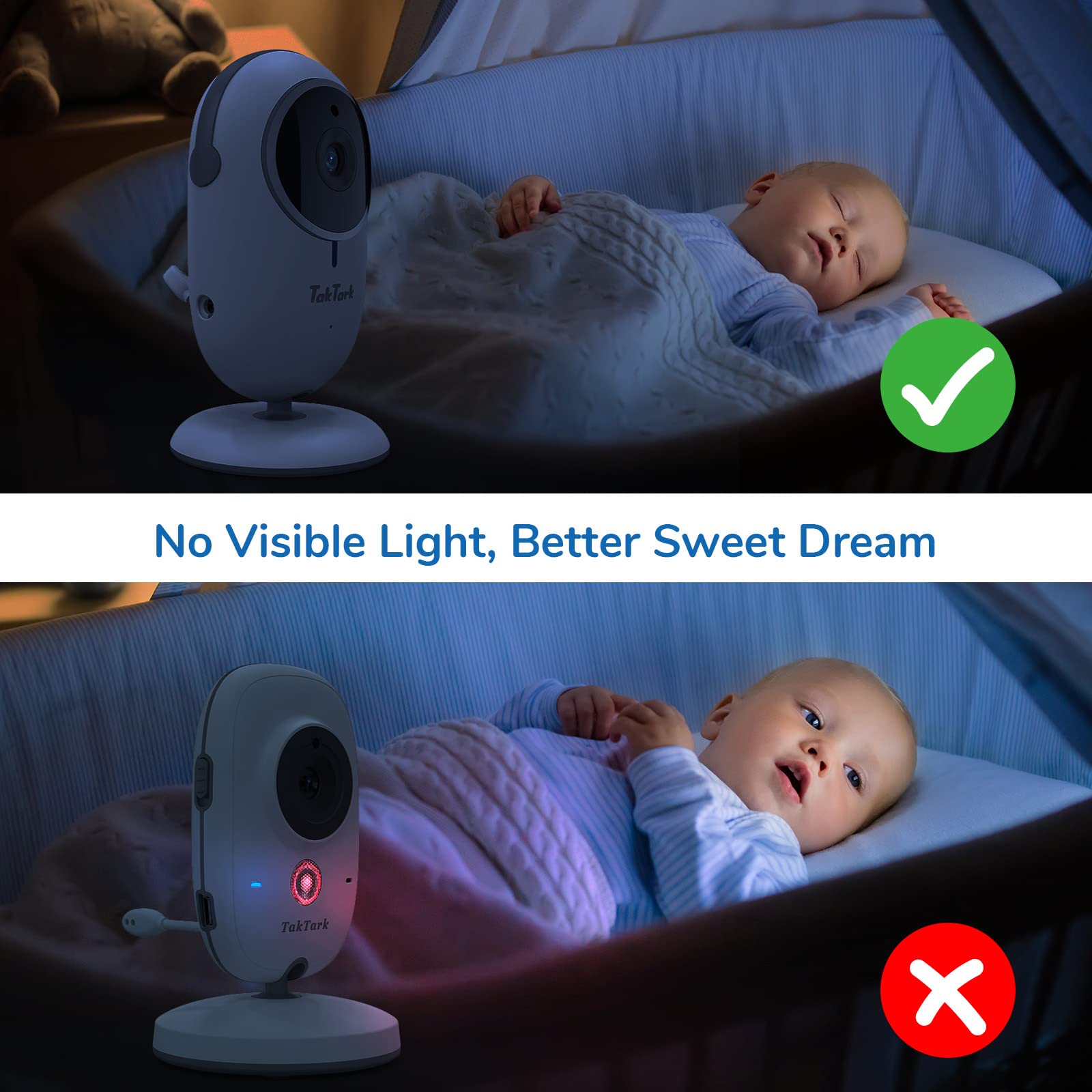 TakTark Baby Monitor Video E Audio 3.2″ IPS – Telecamera VOX Con Visione Notturna, Comunicazione Bidirezionale, Sensore Temperatura E Allarme Alimentazione, 260m Di Portata