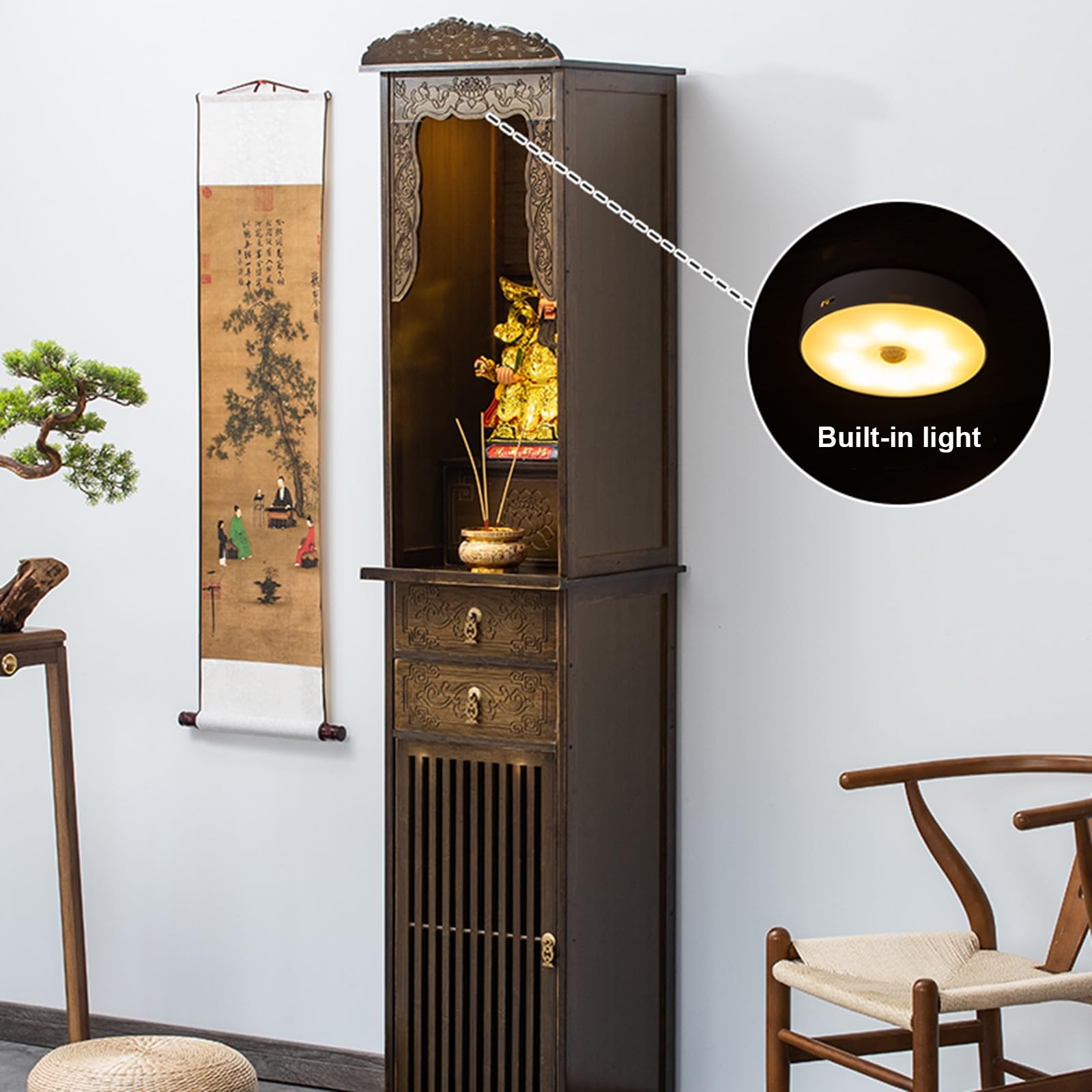 Mesa Auxiliar China con Pedestal, Ideal para ofrendas, meditación y con Espacio de Almacenamiento, Sala de Estar o Estudio (40 x 36 x 186 cm).