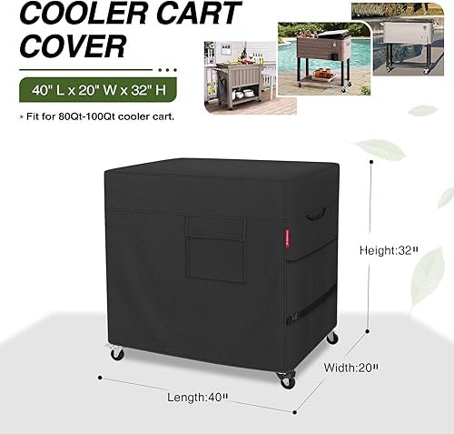 Miniatura 2 de Porch Shield Funda impermeable con ruedas para carrito de 80 a 100 cuartos de galón, se adapta a la mayoría de hieleras de patio (negro, 40 pulgadas